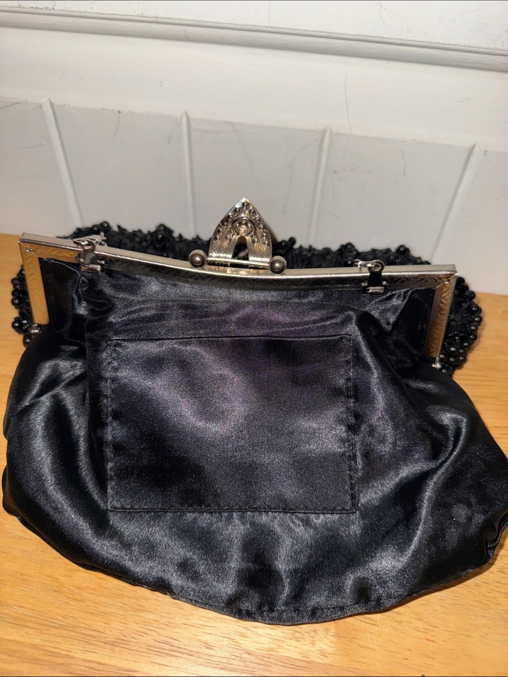 Women’s Black Beaded Evening Clutch with Chain Strap - Picture 8 of 8